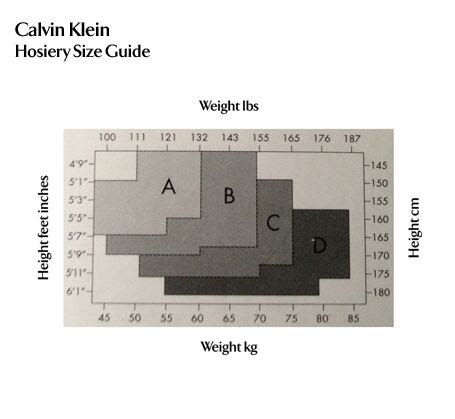 Calvin Klein tights size chart